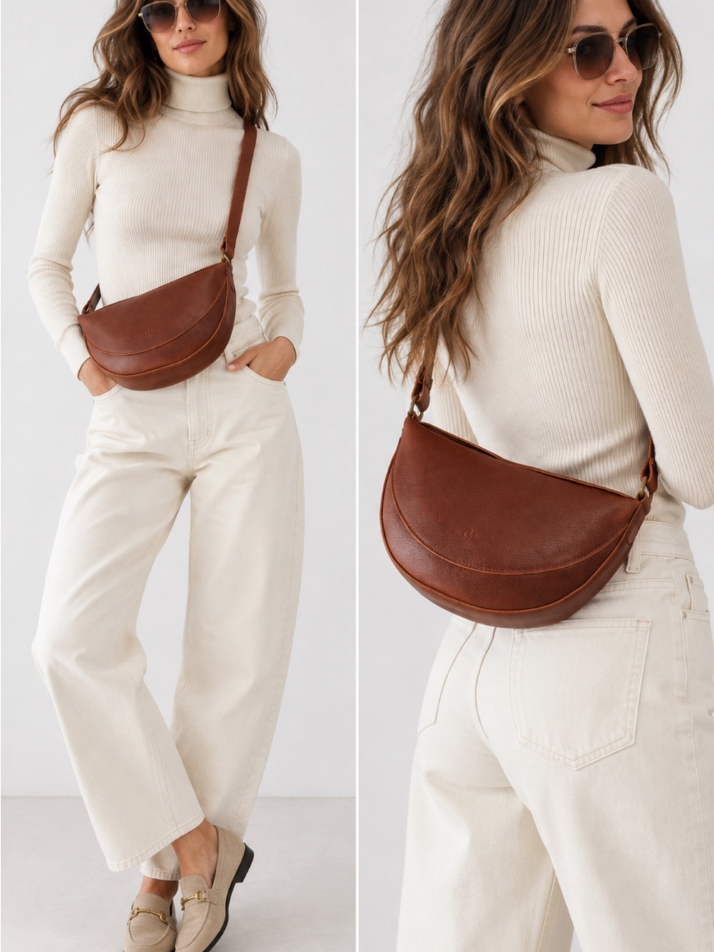 Portland Leather Medium Koala Sling Bag Nutmeg Brown Leather Crossbody